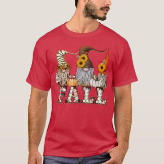 Cute Autumn 3 Gnomes Fall Coffee Pumpkins Thanksgi T-Shirt