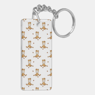 Cute Autumn Babies in Falling Leaves Pattern Key Ring
