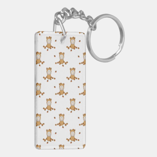 Cute Autumn Babies in Falling Leaves Pattern Key Ring (Back Left)