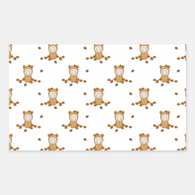 Cute Autumn Babies in Falling Leaves Pattern Rectangular Sticker (Front)
