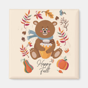 Cute autumn baby bear with honey and custom text magnet