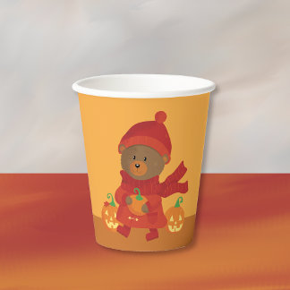 Cute Autumn Bear with Pumpkin Halloween Paper Cup