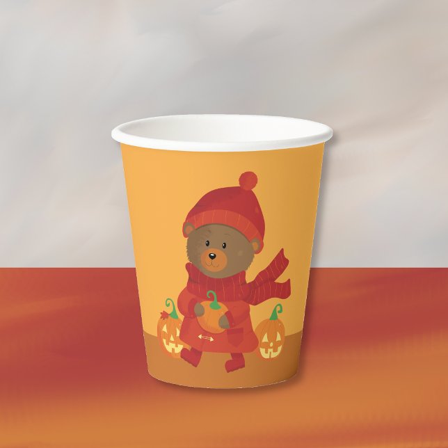 Cute Autumn Bear with Pumpkin Halloween Paper Cup (Fun non-scary Halloween paper cup . )
