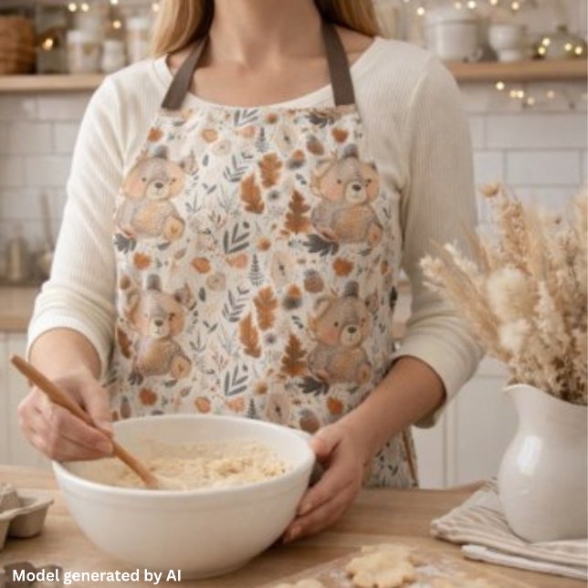 Cute Autumn Bear & Woodland Foliage Pattern Apron (Creator Uploaded)