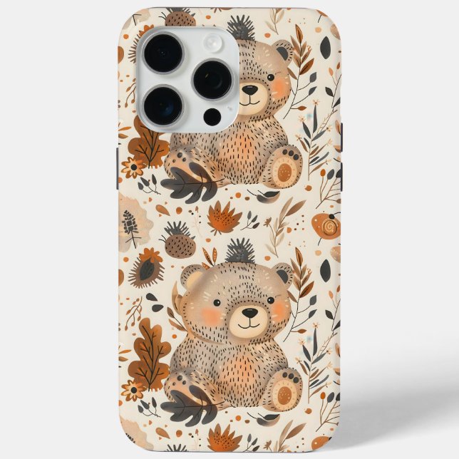 Cute Autumn Bear & Woodland Foliage Pattern Case-Mate iPhone Case (Back)