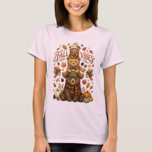 Cute Autumn Bears Stack Fall Vibes Cottagecore T-Shirt