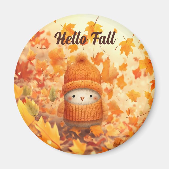 Cute Autumn Bird Dressed for Fall Magnet (Front)