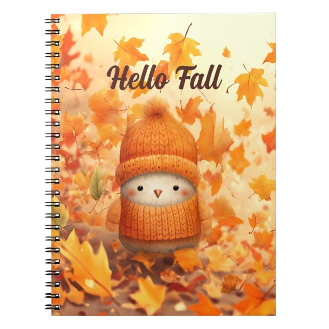 Cute Autumn Bird Dressed for Fall Notebook (Front)