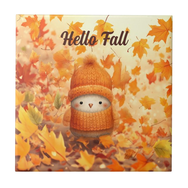 Cute Autumn Bird Dressed for Fall Tile (Front)