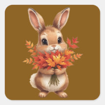 ​Cute Autumn Bunny with Fall Flowers Sticker