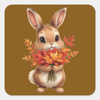​Cute Autumn Bunny with Fall Flowers Sticker