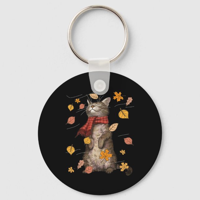 Cute Autumn Cat Fall Breeze Kitten Kitty Cat Lover Key Ring (Front)