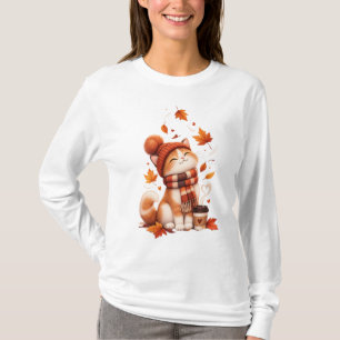 Cute Autumn Cat T-Shirt Cosy Fall Kitten Tee