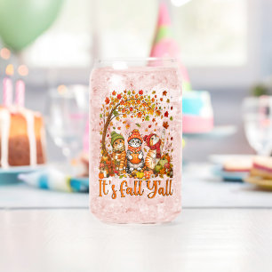 Cute Autumn Cats Leaves Pumpkin "It's Fall Y'All" Can Glass