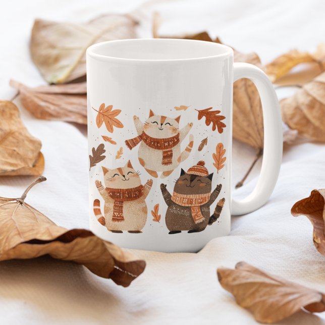 Cute Autumn Cats Mug Cozy Gift Idea ( Cozy cats + coffee = perfect fall morning ☕🍂)