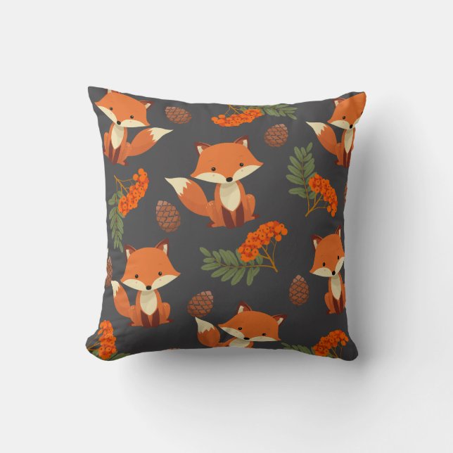 Cute autumn coloured fox pillow for kids (Front)