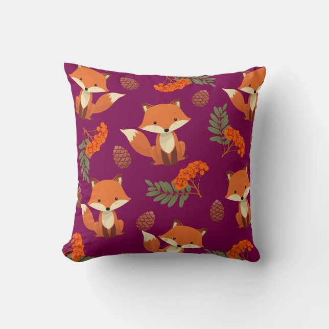 Cute autumn coloured fox pillow for kids (Front)