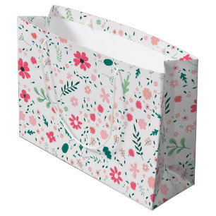 Cute Autumn Colourful Illustrated Floral Pattern Large Gift Bag