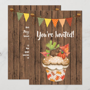 Cute Autumn Cupcake and Bunting Fall Birthday Invitation