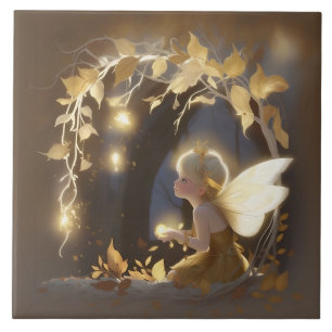 Cute Autumn Fairy with Glowing Flowers Tile