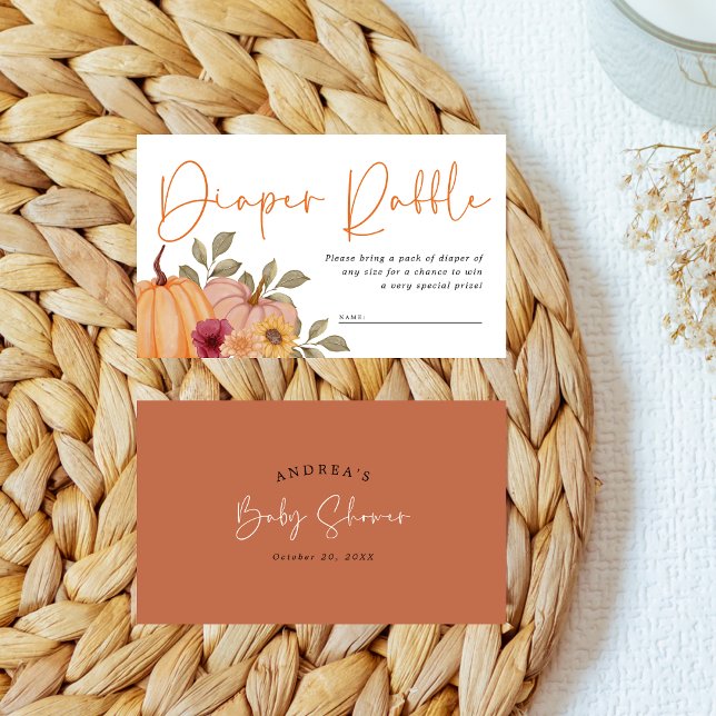 Cute Autumn Fall Pumpkin Diaper Raffle Baby Shower Enclosure Card (Creator Uploaded)
