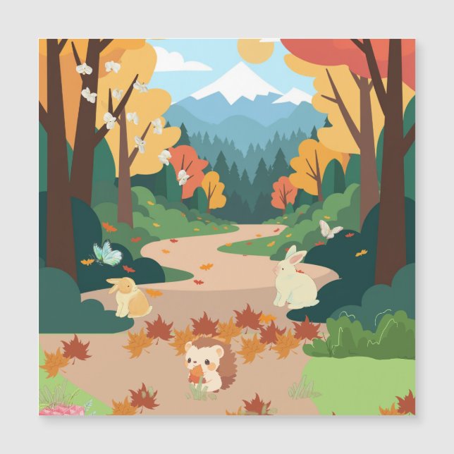 Cute Autumn Forest Animals Cozy Landscape Art Post (Front)