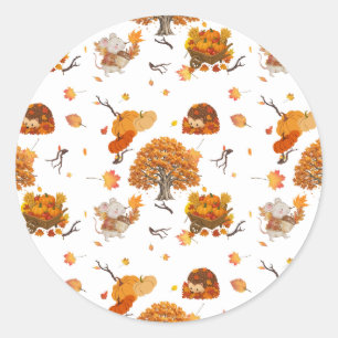 Cute Autumn Forest Animals Seamless Pattern Throw Classic Round Sticker