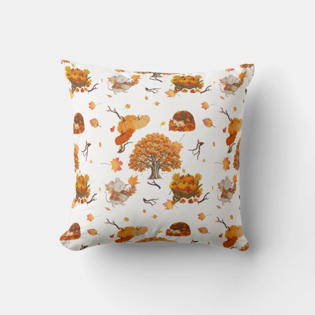 Cute Autumn Forest Animals Seamless Pattern Throw  Cushion (Front)