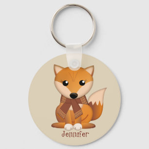 Cute autumn fox and custom name key ring