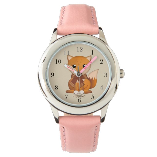 Cute autumn fox and custom name watch (Front)