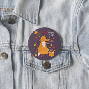 Cute autumn fox with custom text 7.5 cm round badge