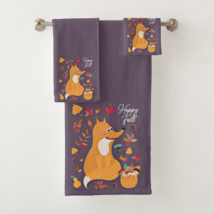 Cute autumn fox with custom text  bath towel set