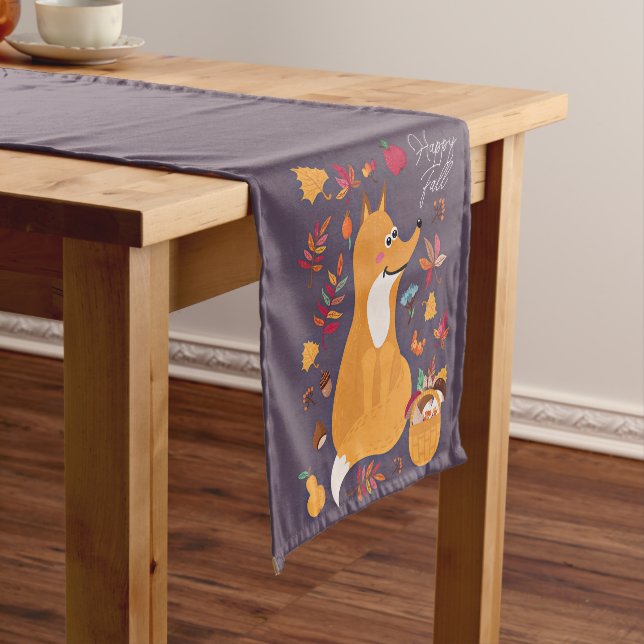 Cute autumn fox with custom text  short table runner (In Situ)