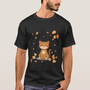Cute Autumn Ginger Cat Falling Leaves Art ✨🐾🍂 T-Shirt