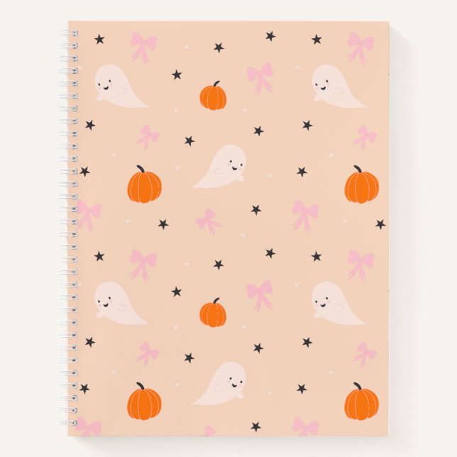 Cute Autumn Halloween Ghost Pattern Notebook (Front)