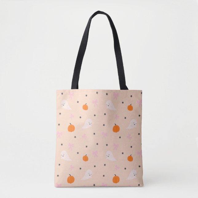 Cute Autumn Halloween Ghost Pattern Tote Bag (Front)