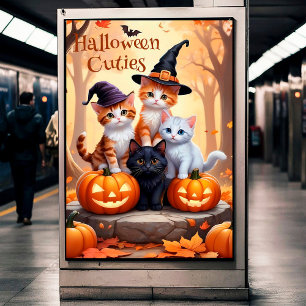 Cute Autumn Halloween Kittens Costumes Pumpkins Poster