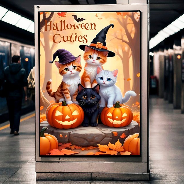 Cute Autumn Halloween Kittens in Costumes Pumpkins Poster (Creator Uploaded)