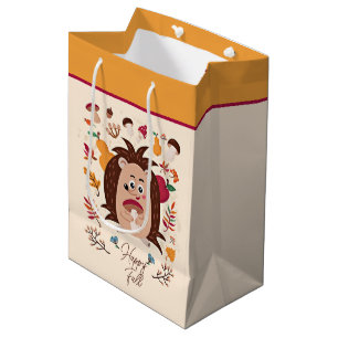 Cute autumn hedgehog with custom text  medium gift bag