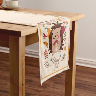 Cute autumn hedgehog with custom text short table runner