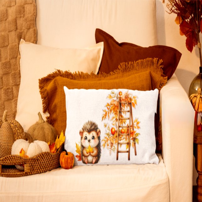 Cute Autumn Hedgehog with Harvest Ladder Illustrat Cushion (Creator Uploaded)