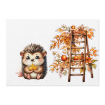 Cute Autumn Hedgehog with Harvest Ladder Illustrat