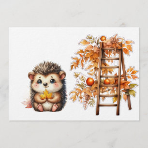 Cute Autumn Hedgehog with Harvest Ladder Illustrat Invitation