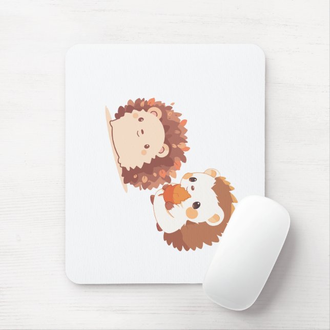 Cute Autumn Hedgehogs – Kawaii Fall Forest Animals Mouse Mat (With Mouse)