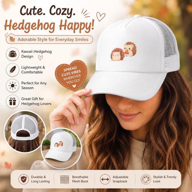 Cute Autumn Hedgehogs – Kawaii Fall Forest Animals Trucker Hat (Creator Uploaded)