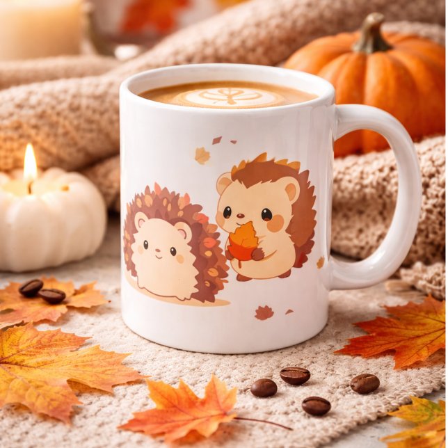 Cute Autumn Hedgehogs – Kawaii Fall Forest Animals Two-Tone Coffee Mug (Creator Uploaded)