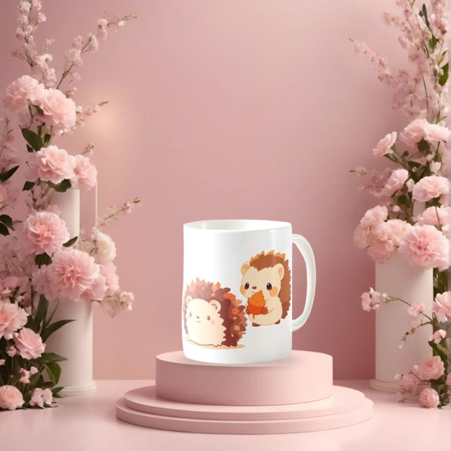 Cute Autumn Hedgehogs – Kawaii Fall Forest Animals Two-Tone Coffee Mug (Creator Uploaded)
