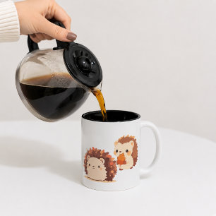 Cute Autumn Hedgehogs – Kawaii Fall Forest Animals Two-Tone Coffee Mug