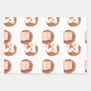 Cute Autumn Hedgehogs – Kawaii Fall Forest Animals Wrapping Paper Sheet
