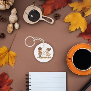 Cute Autumn Kids Playtime Key Ring
